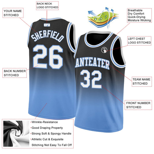 Custom Black White-Light Blue Authentic Fade Fashion Basketball Jersey - Sky-Custom