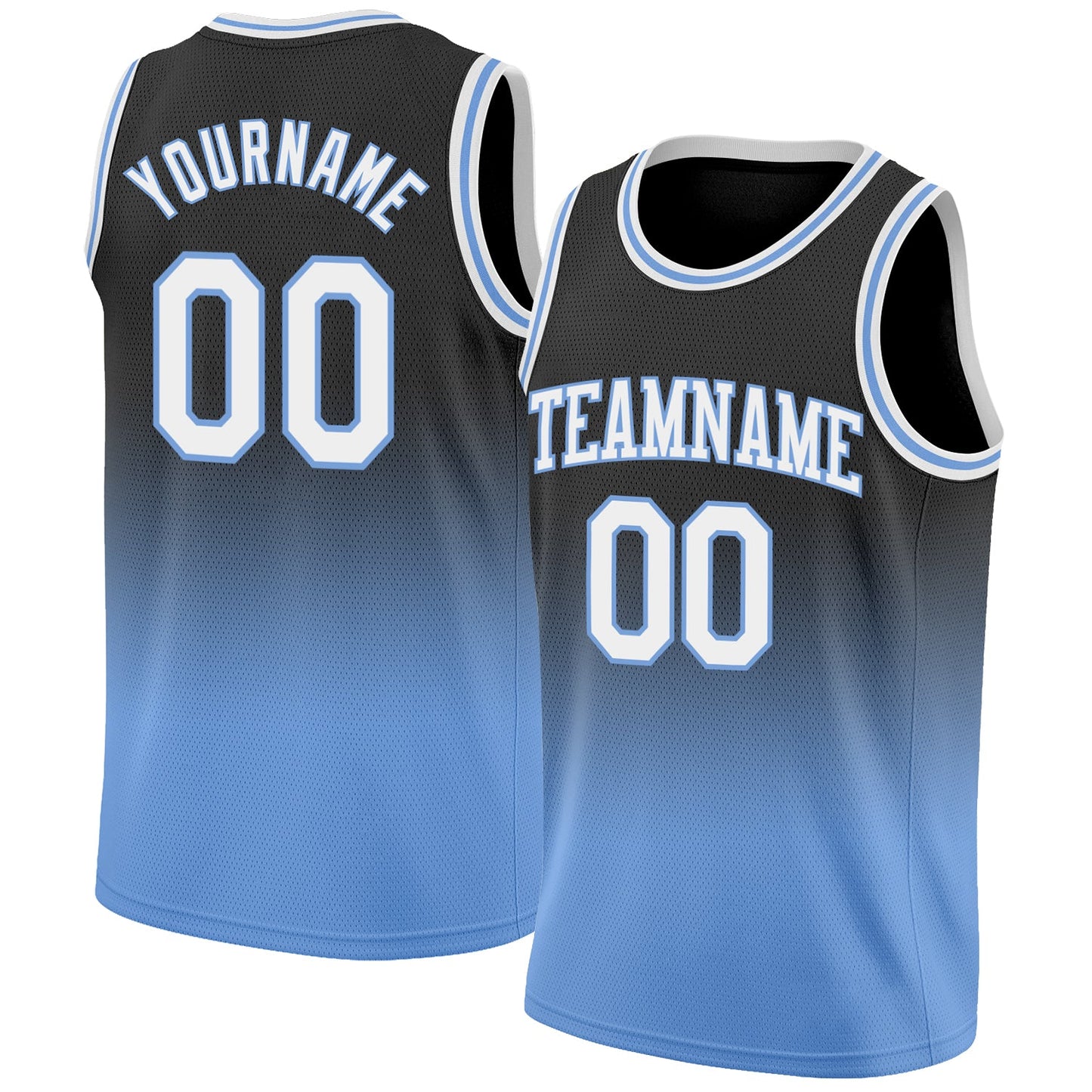 Custom Black White-Light Blue Authentic Fade Fashion Basketball Jersey - Sky-Custom