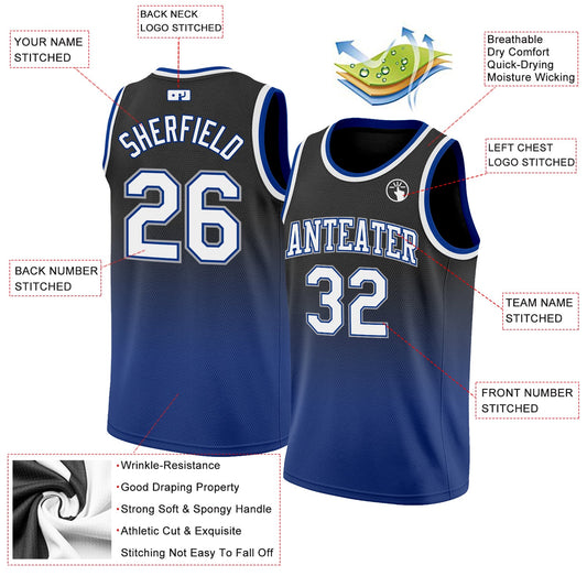 Custom Black White-Royal Authentic Fade Fashion Basketball Jersey - Sky-Custom