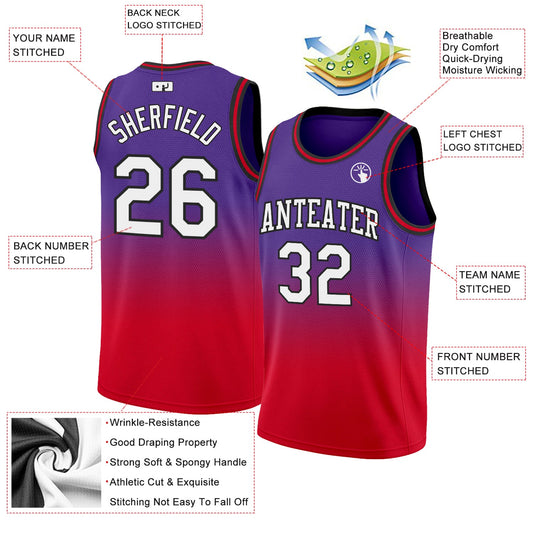 Custom Purple White-Red Authentic Fade Fashion Basketball Jersey - Sky-Custom