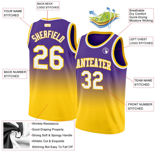 Custom Purple White-Gold Authentic Fade Fashion Basketball Jersey - Sky-Custom