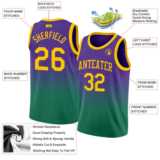 Custom Purple Gold-Kelly Green Authentic Fade Fashion Basketball Jersey - Sky-Custom