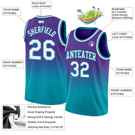 Custom Purple White-Teal Authentic Fade Fashion Basketball Jersey - Sky-Custom