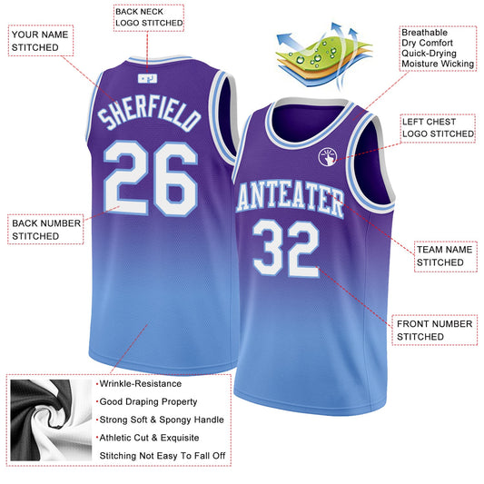 Custom Purple White-Light Blue Authentic Fade Fashion Basketball Jersey - Sky-Custom