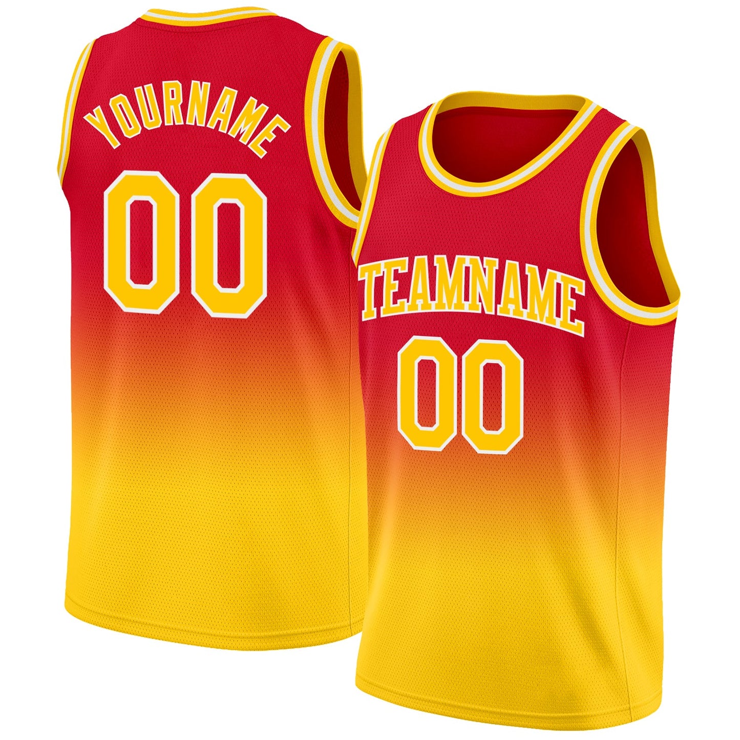 Custom Red Gold-White Authentic Fade Fashion Basketball Jersey - Sky-Custom