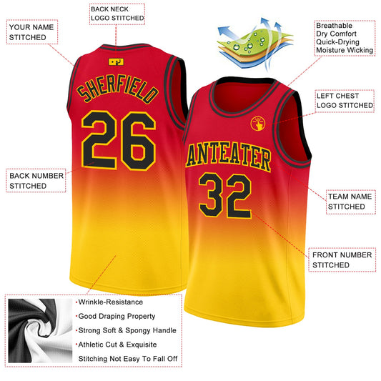 Custom Red Black-Gold Authentic Fade Fashion Basketball Jersey - Sky-Custom
