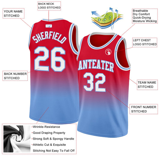 Custom Red White-Light Blue Authentic Fade Fashion Basketball Jersey - Sky-Custom