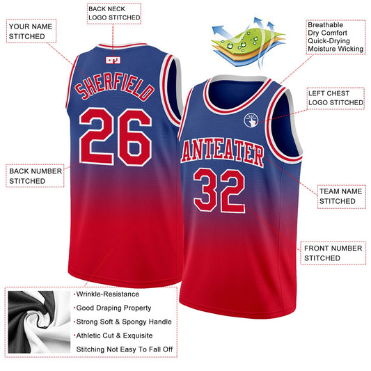 Custom Royal Red-White Authentic Fade Fashion Basketball Jersey - Sky-Custom