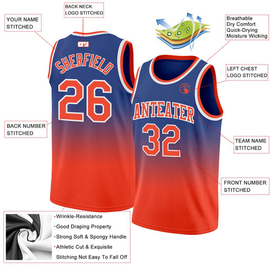Custom Royal Orange-White Authentic Fade Fashion Basketball Jersey - Sky-Custom