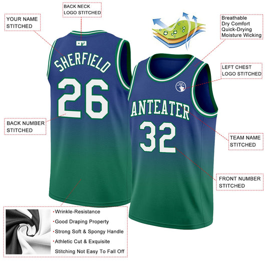 Custom Royal White-Kelly Green Authentic Fade Fashion Basketball Jersey - Sky-Custom