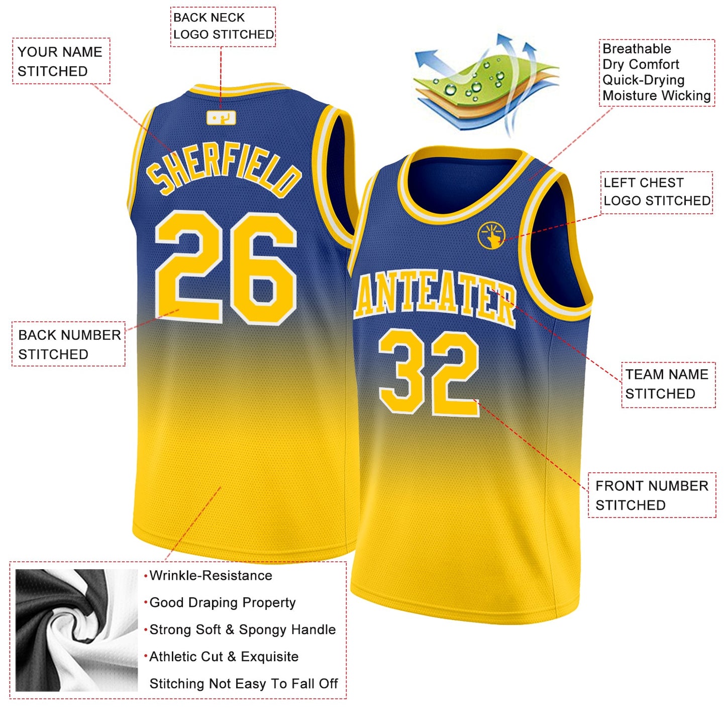 Custom Royal Gold-White Authentic Fade Fashion Basketball Jersey - Sky-Custom