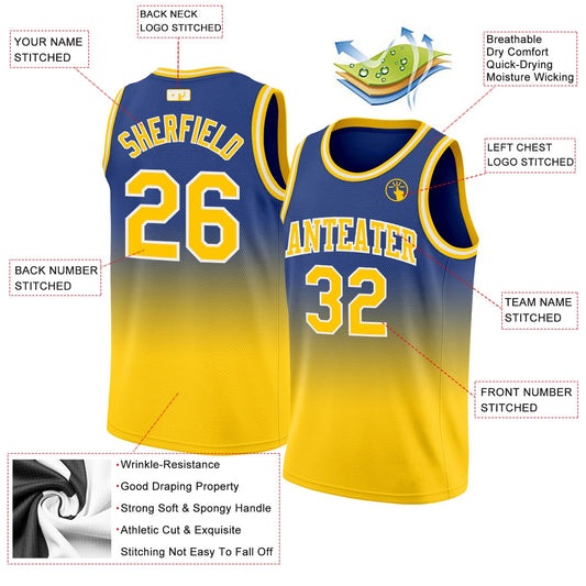 Custom Royal Gold-White Authentic Fade Fashion Basketball Jersey - Sky-Custom