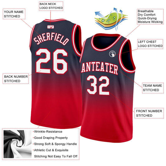 Custom Navy White-Red Authentic Fade Fashion Basketball Jersey - Sky-Custom