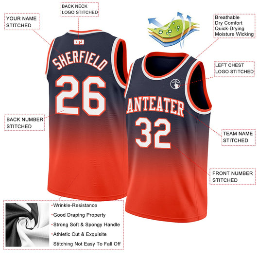 Custom Navy White-Orange Authentic Fade Fashion Basketball Jersey - Sky-Custom