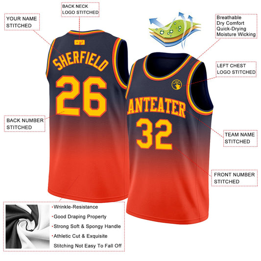 Custom Navy Gold-Orange Authentic Fade Fashion Basketball Jersey - Sky-Custom