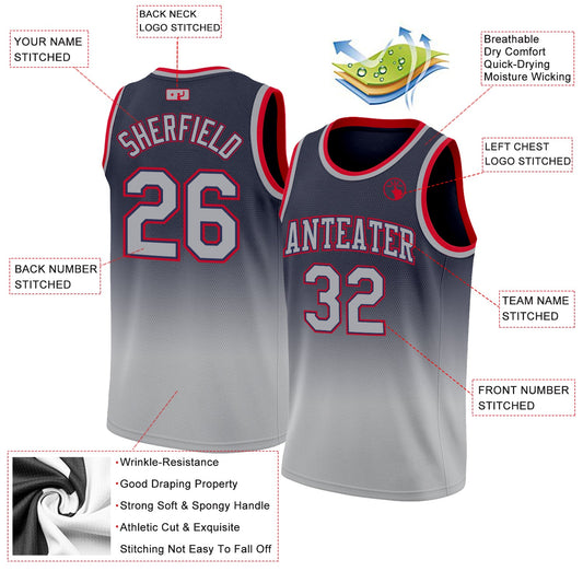Custom Navy Gray-Red Authentic Fade Fashion Basketball Jersey - Sky-Custom