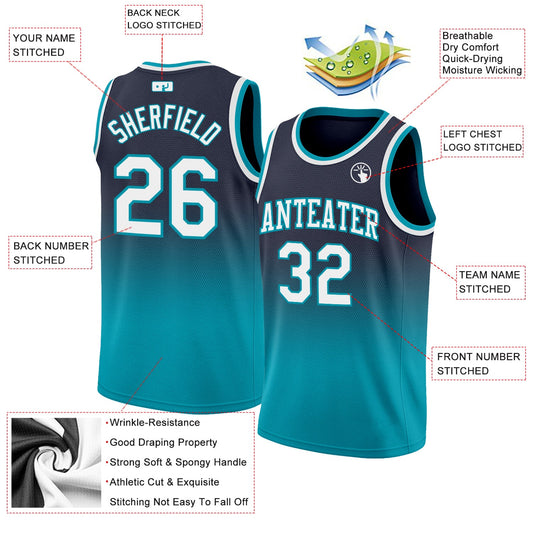 Custom Navy White-Teal Authentic Fade Fashion Basketball Jersey - Sky-Custom