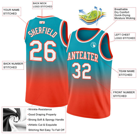 Custom Teal White-Orange Authentic Fade Fashion Basketball Jersey - Sky-Custom