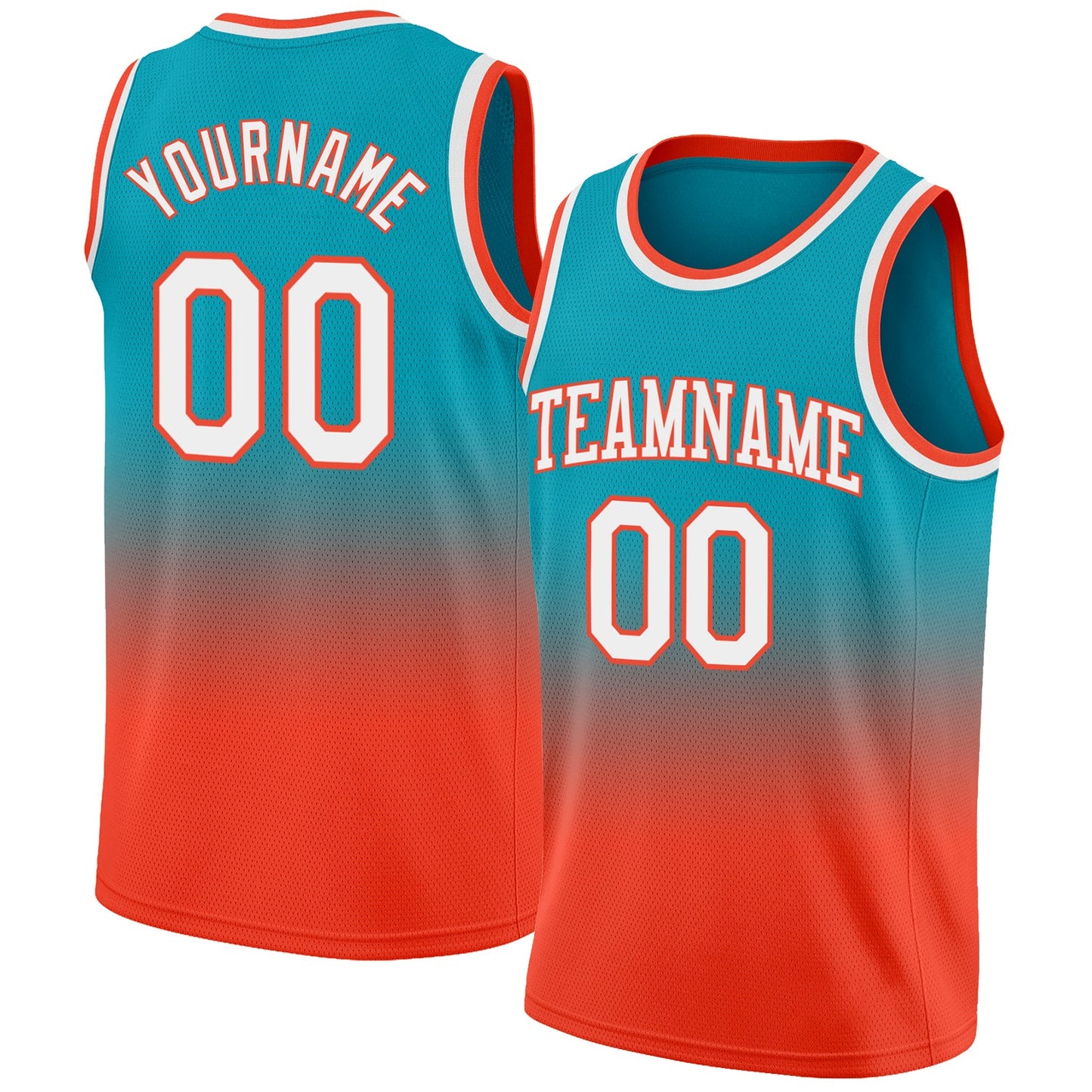 Custom Teal White-Orange Authentic Fade Fashion Basketball Jersey - Sky-Custom