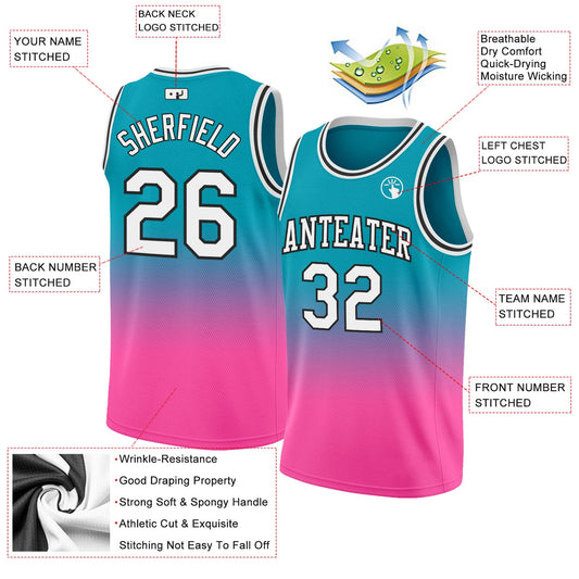 Custom Teal White-Pink Authentic Fade Fashion Basketball Jersey - Sky-Custom
