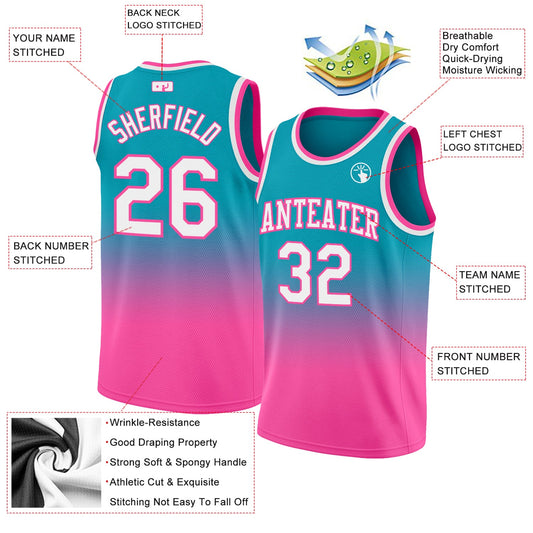 Custom Teal White-Pink Authentic Fade Fashion Basketball Jersey - Sky-Custom