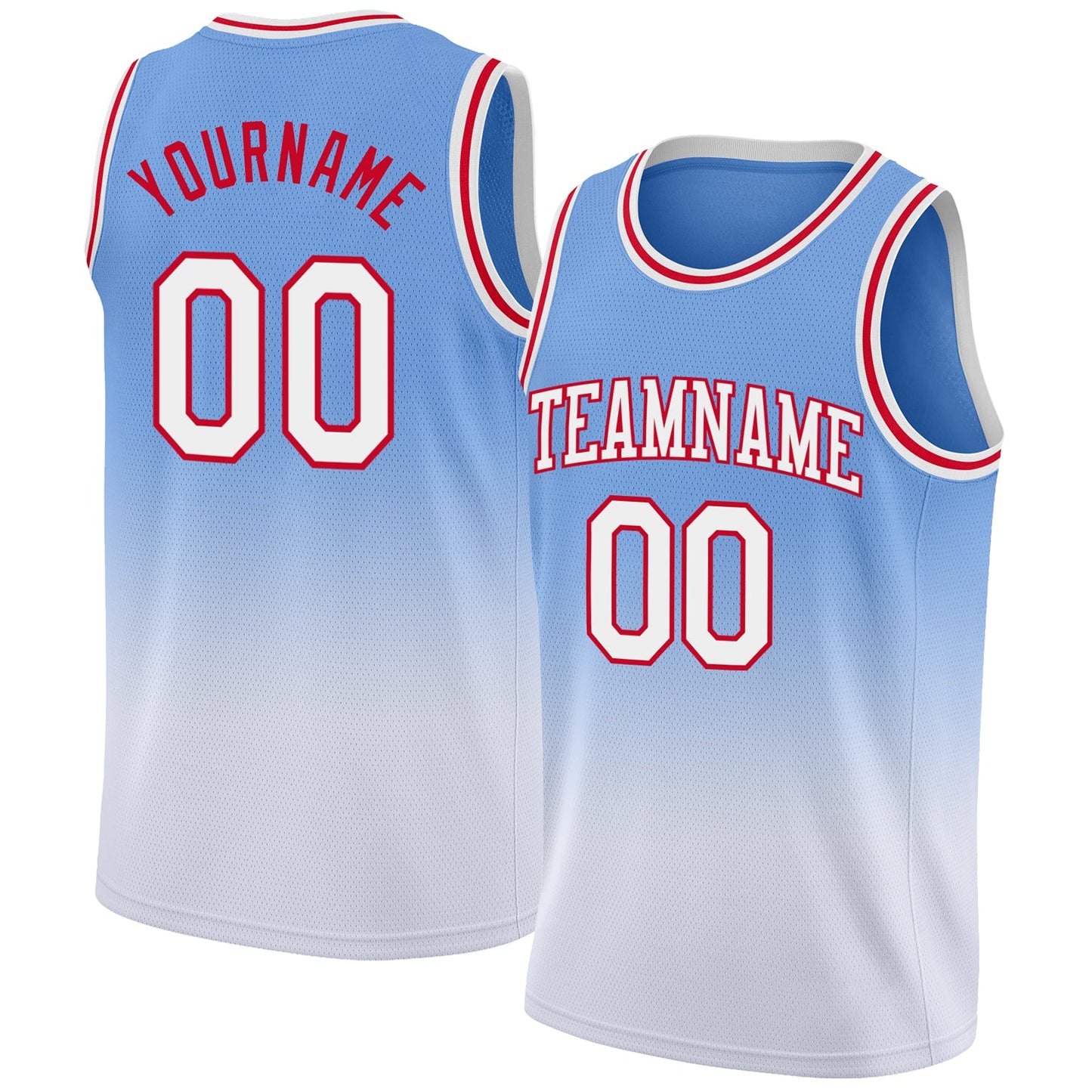 Custom Light Blue White-Red Authentic Fade Fashion Basketball Jersey - Sky-Custom