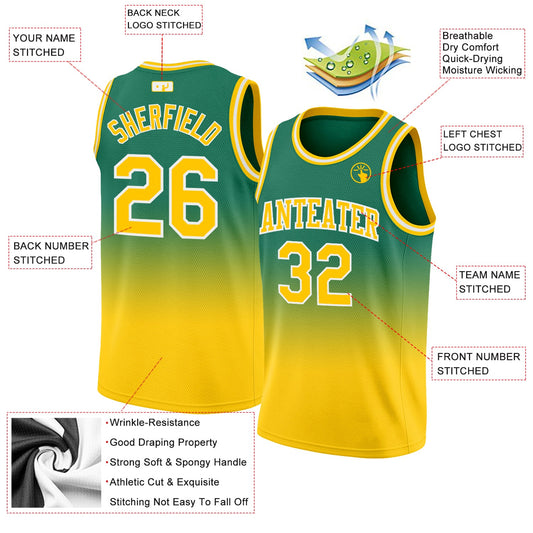 Custom Kelly Green Gold-White Authentic Fade Fashion Basketball Jersey - Sky-Custom