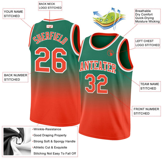 Custom Kelly Green Orange-White Authentic Fade Fashion Basketball Jersey - Sky-Custom