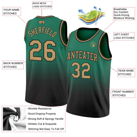 Custom Kelly Green Old Gold-Black Authentic Fade Fashion Basketball Jersey - Sky-Custom