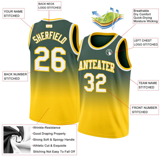 Custom Hunter Green White-Gold Authentic Fade Fashion Basketball Jersey - Sky-Custom
