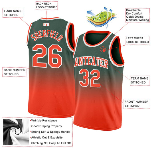 Custom Hunter Green Orange-White Authentic Fade Fashion Basketball Jersey - Sky-Custom