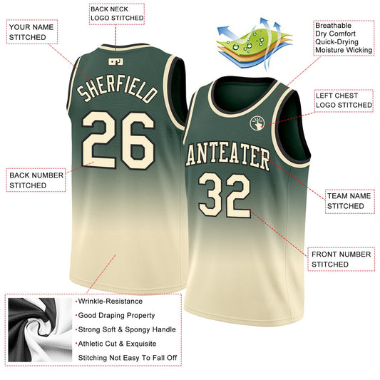 Custom Hunter Green Cream-Black Authentic Fade Fashion Basketball Jersey - Sky-Custom