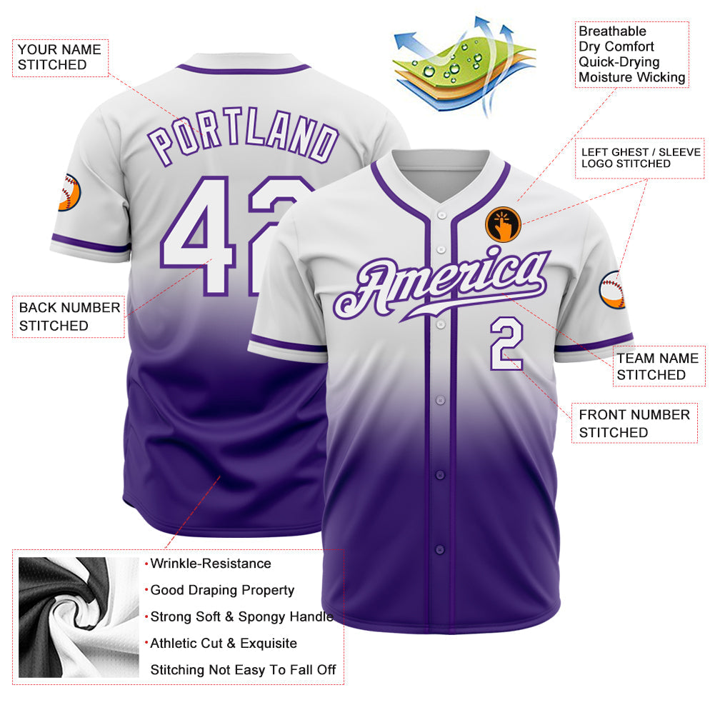 Custom White White-Purple Authentic Fade Fashion Baseball Jersey - Sky-Custom