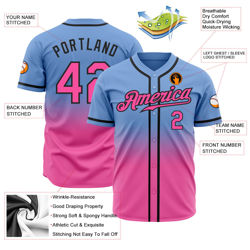 Custom Light Blue Pink-Black Authentic Fade Fashion Baseball Jersey - Sky-Custom