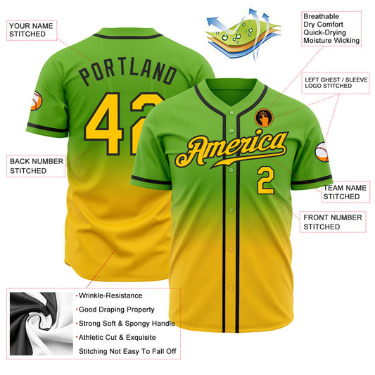 Custom Neon Green Yellow-Black Authentic Fade Fashion Baseball Jersey - Sky-Custom