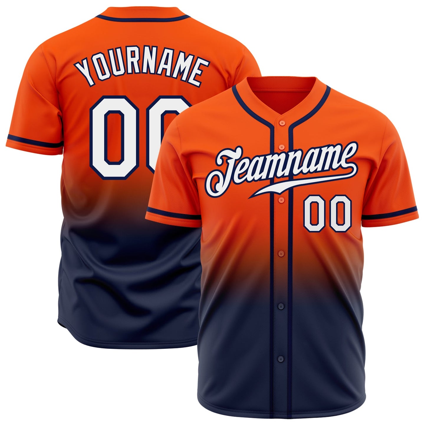 Custom Orange White-Navy Authentic Fade Fashion Baseball Jersey - Sky-Custom