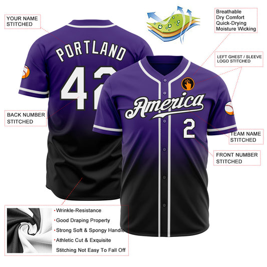 Custom Purple White-Black Authentic Fade Fashion Baseball Jersey - Sky-Custom