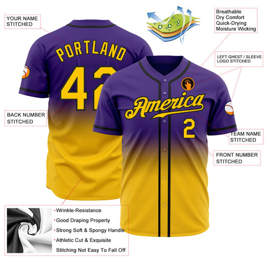 Custom Purple Gold-Black Authentic Fade Fashion Baseball Jersey - Sky-Custom