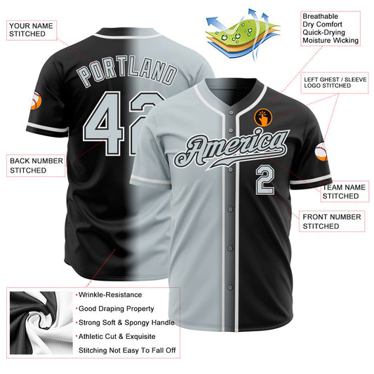 Custom Black Silver-White Authentic Gradient Fashion Baseball Jersey - Sky-Custom