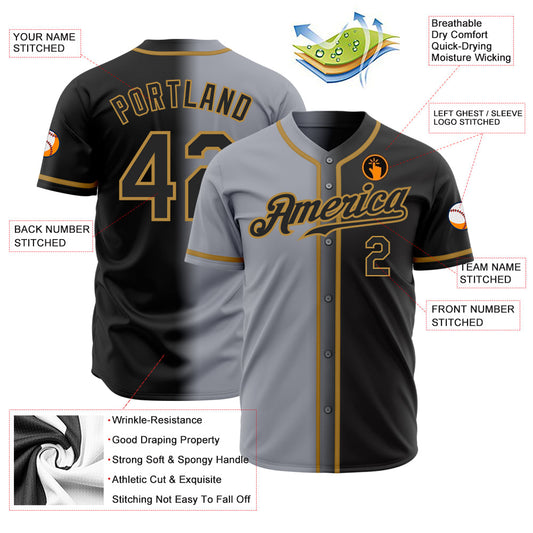 Custom Gray Black-Old Gold Authentic Gradient Fashion Baseball Jersey - Sky-Custom