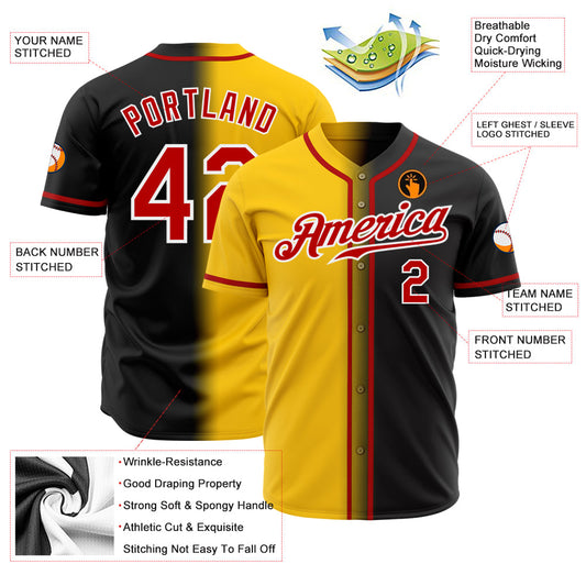 Custom Black Red Yellow-White Authentic Gradient Fashion Baseball Jersey - Sky-Custom