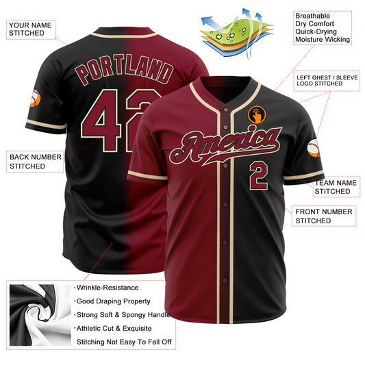 Custom Black Crimson-Cream Authentic Gradient Fashion Baseball Jersey - Sky-Custom