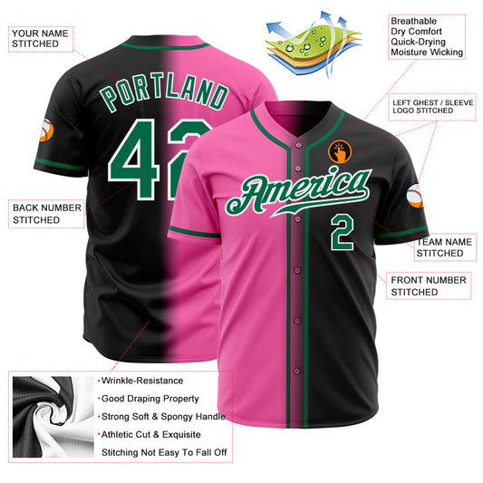 Custom Black Kelly Green Pink-White Authentic Gradient Fashion Baseball Jersey - Sky-Custom