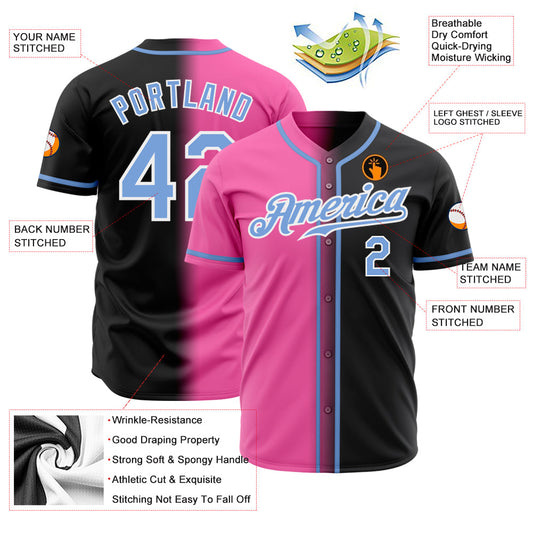 Custom Black Light Blue Pink-White Authentic Gradient Fashion Baseball Jersey - Sky-Custom