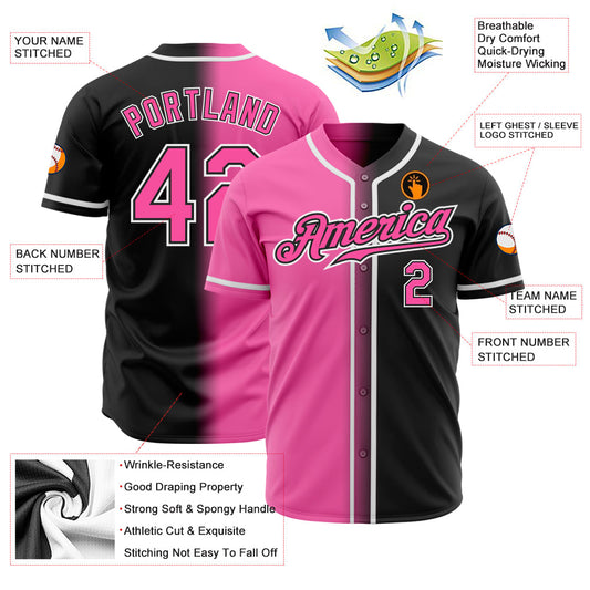 Custom Black Pink-White Authentic Gradient Fashion Baseball Jersey - Sky-Custom