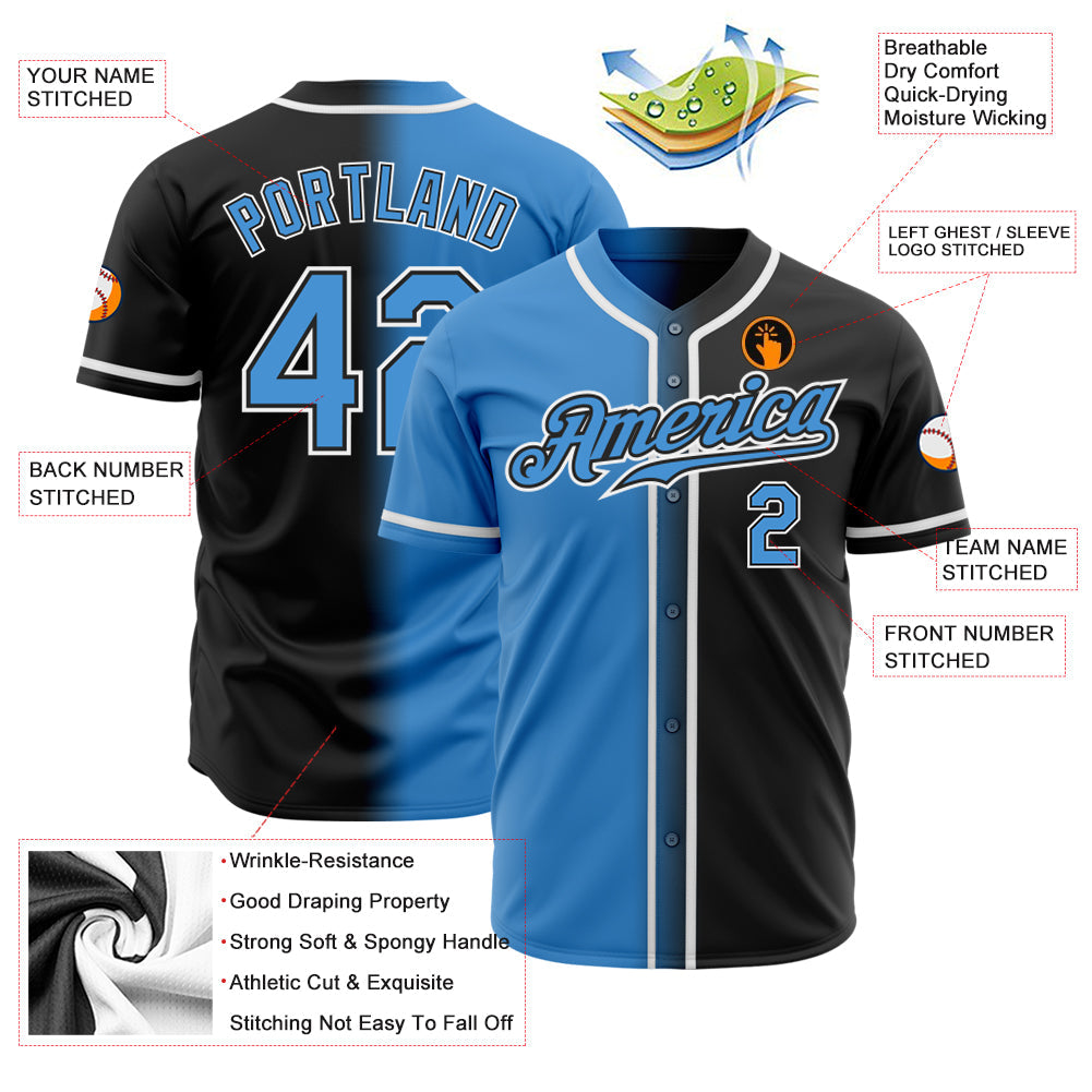 Custom Black Powder Blue-White Authentic Gradient Fashion Baseball Jersey - Sky-Custom