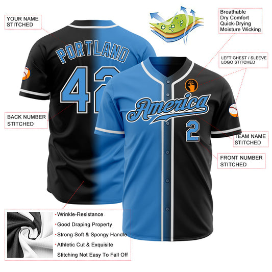 Custom Black Powder Blue-White Authentic Gradient Fashion Baseball Jersey - Sky-Custom