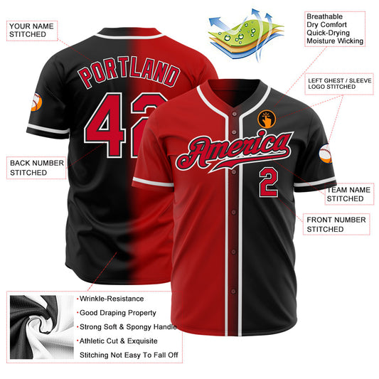 Custom Black Red-White Authentic Gradient Fashion Baseball Jersey - Sky-Custom