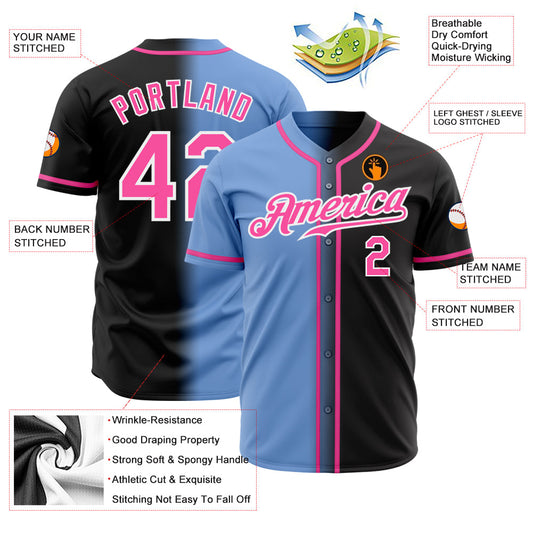 Custom Black Pink Light Blue-White Authentic Gradient Fashion Baseball Jersey - Sky-Custom