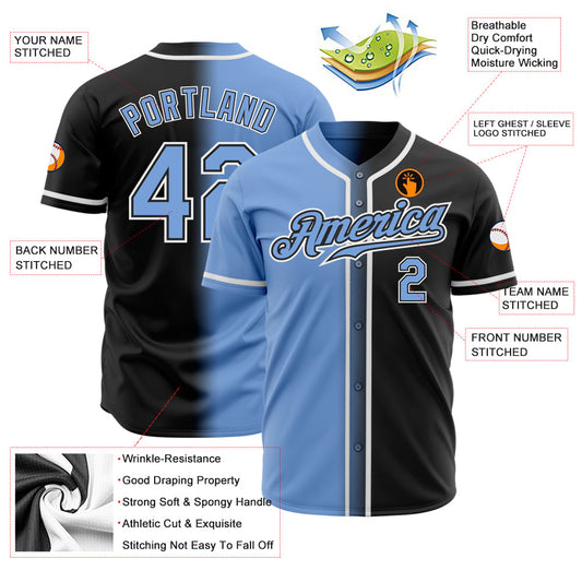 Custom Black Light Blue-White Authentic Gradient Fashion Baseball Jersey - Sky-Custom